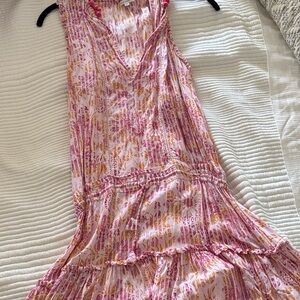 Poupette St. Barth Pink and Yellow Midi Dress